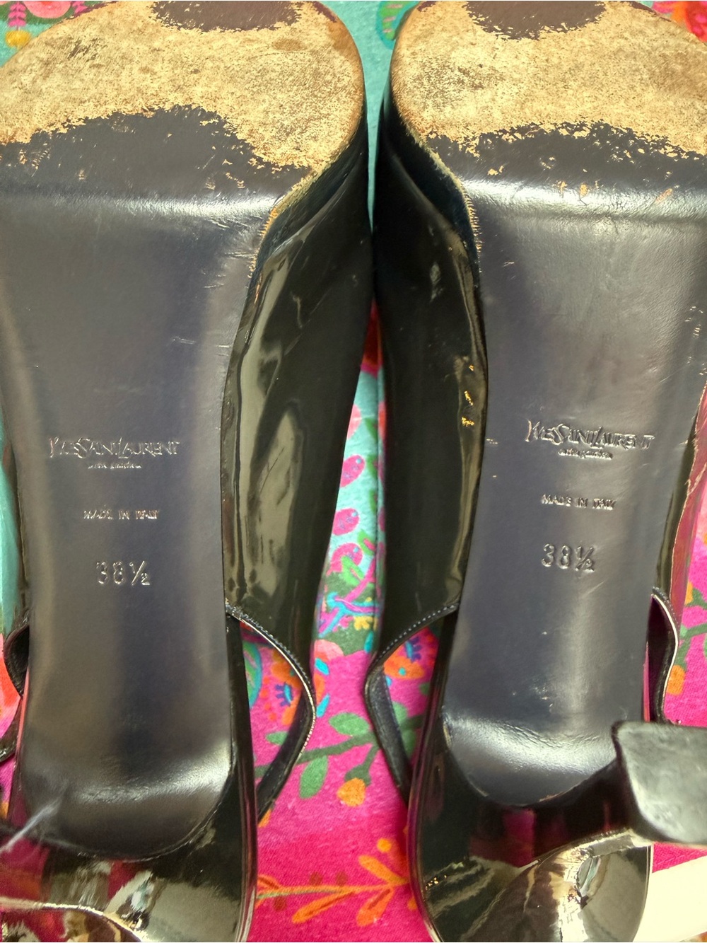 YSL Tribtoo Black Patent Platform Slingback Pumps 38.5 - Picture 8 of 15